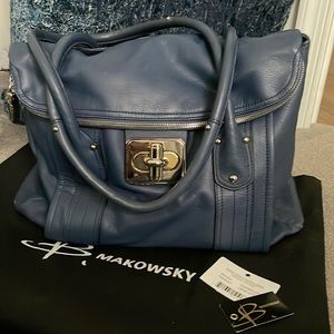 NWT B. MAKOWSKI “ROCKEFELLER” GENUINE LEATHER LARGE SATCHEL in BLUE